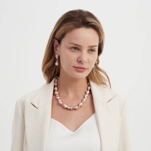 Purple Pink Large Baroque Pearl Earrings - House Of Pearls